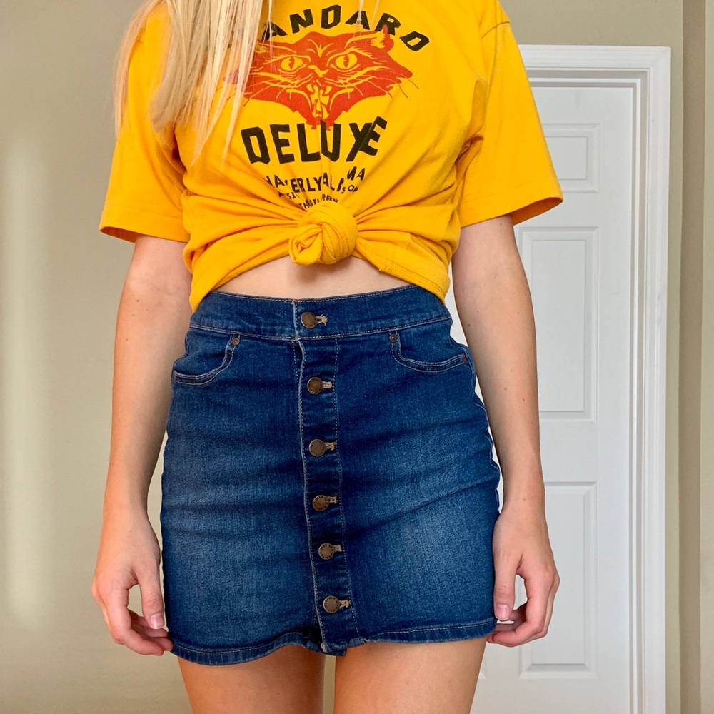 Blue jean button-up skirt
